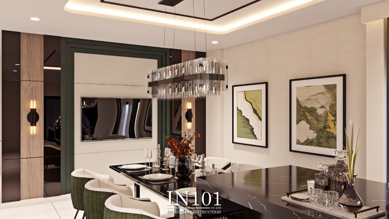 ออกแบบตกแต่งภายใน 3D ภาพตกแต่งภายใน The City Bangng by IN101Design ห้องรับประทานอาหาร
