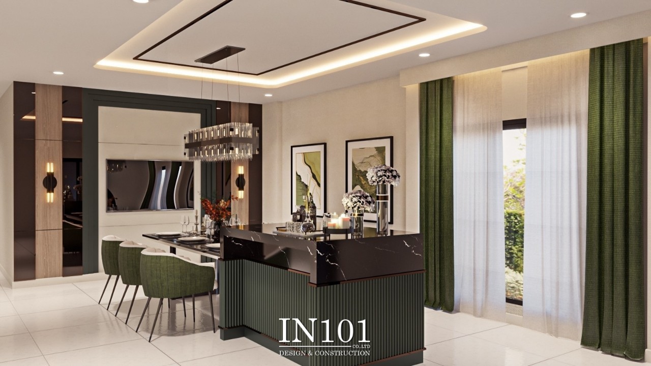 ออกแบบตกแต่งภายใน 3D ภาพตกแต่งภายใน The City Bangng by IN101Design ห้องรับประทานอาหาร มุมใกล้