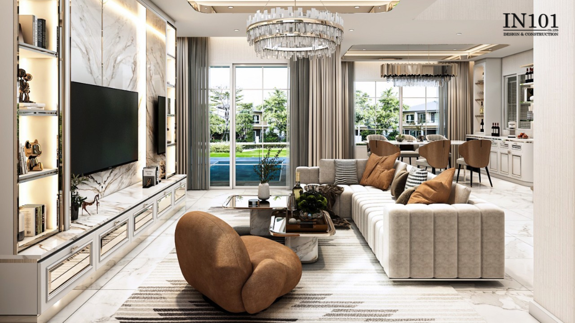 ออกแบบตกแต่งบ้านเดี่ยว GRANDIO BANGNA Modern Luxury ห้องนั่งเล่น ใหม่ 